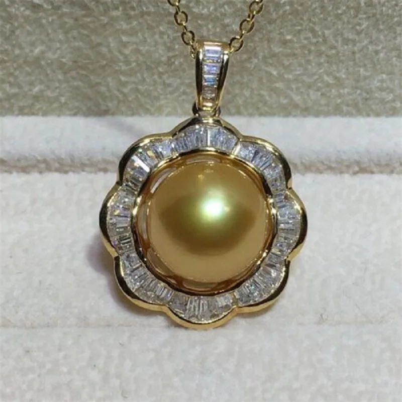 Giant AAAA 9-10mm South China Sea Gold Pearl Pendant Necklace 925s