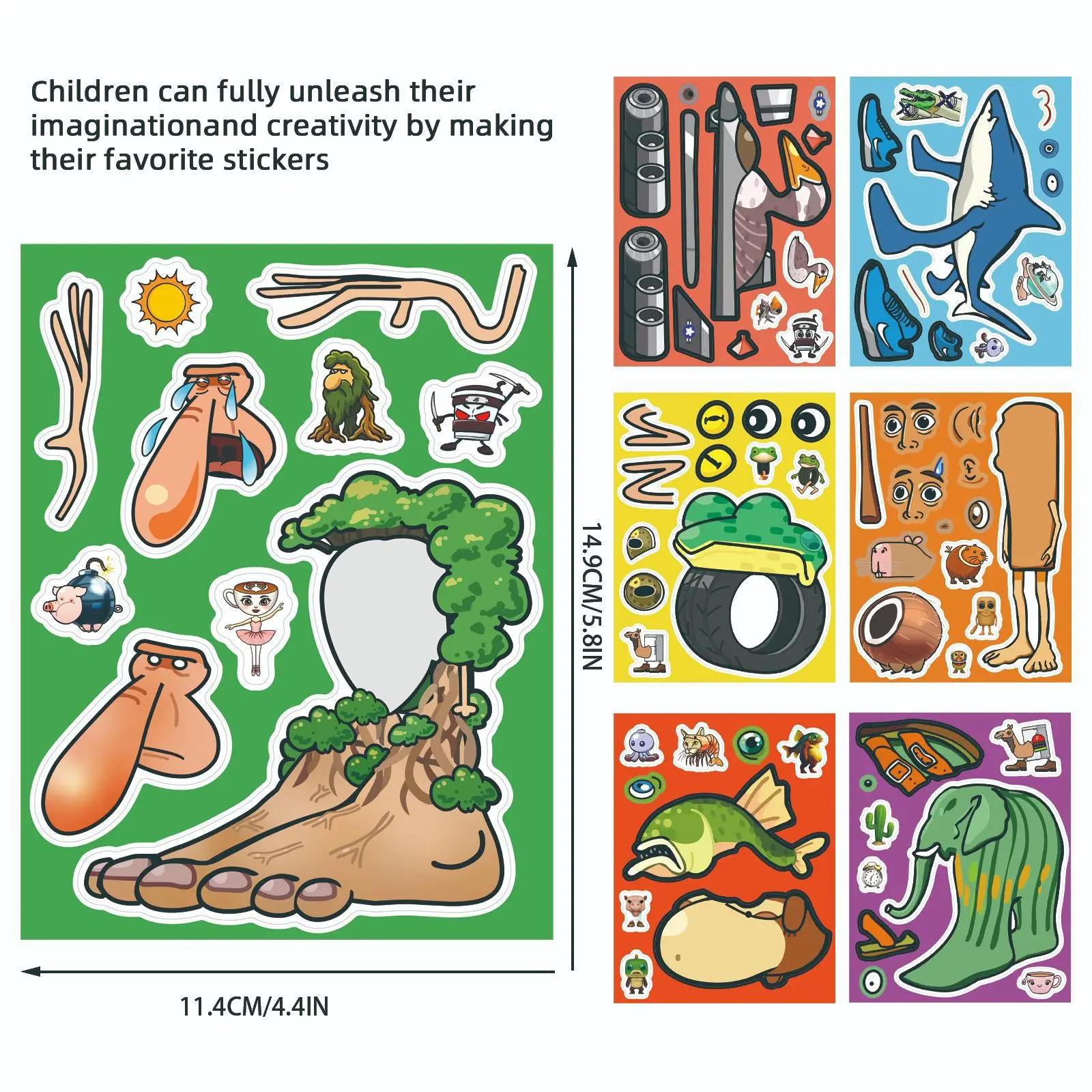 8Sheets Anime Tung Tung Tung Sahur Puzzle Stickers Make A Face Children Cartoon DIY Assemble Jigsaw Decals Kids Party Decor - view 3