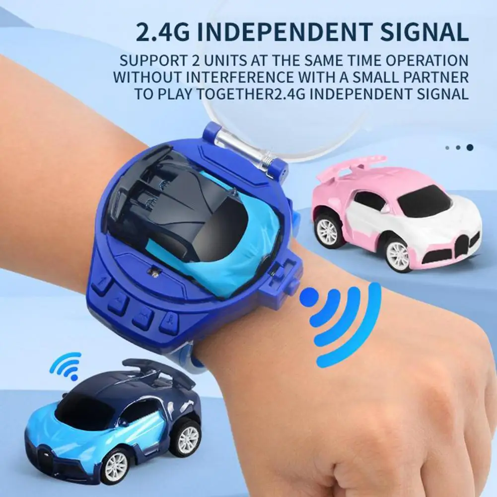 Montre de voiture télécommandée aste par USB, bracelet réglable, 2.4GHz RC, mini véhicule de course, jouet de poignet avec lumière LED, cadeau pour enfants