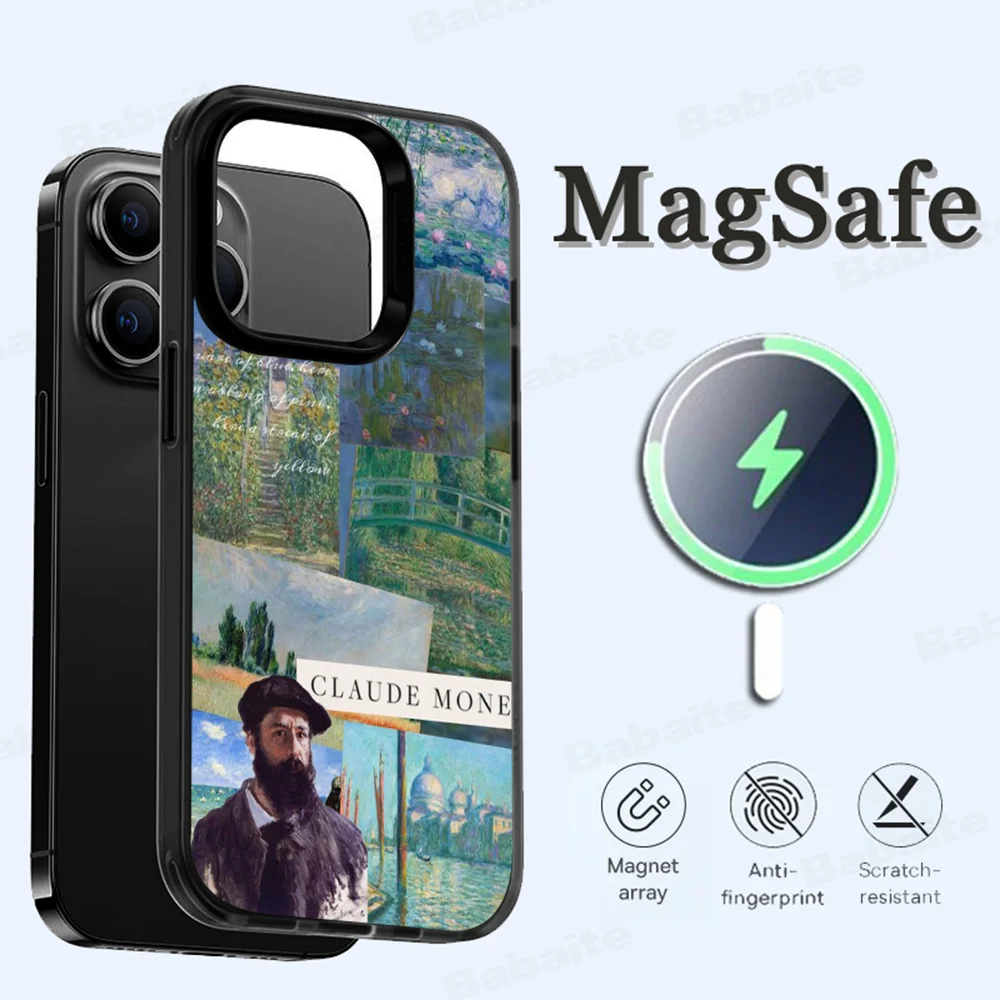 Claude Monet Painting Art Aesthetic Magnetic Case For IPhone 16 14 13 12 11 15 Pro Max Plus For Magsafe Wireless Charge Cover