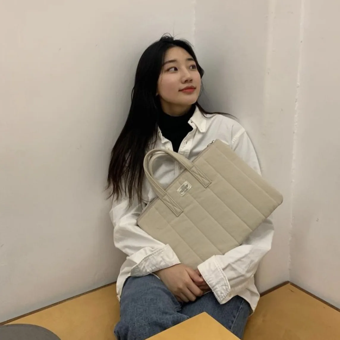 OUIO Striped Quilted Laptop Bag Detachable Shoulder Strap Shockproof Tote Handbag Multi-purpose Office Notebook Tablet Bag