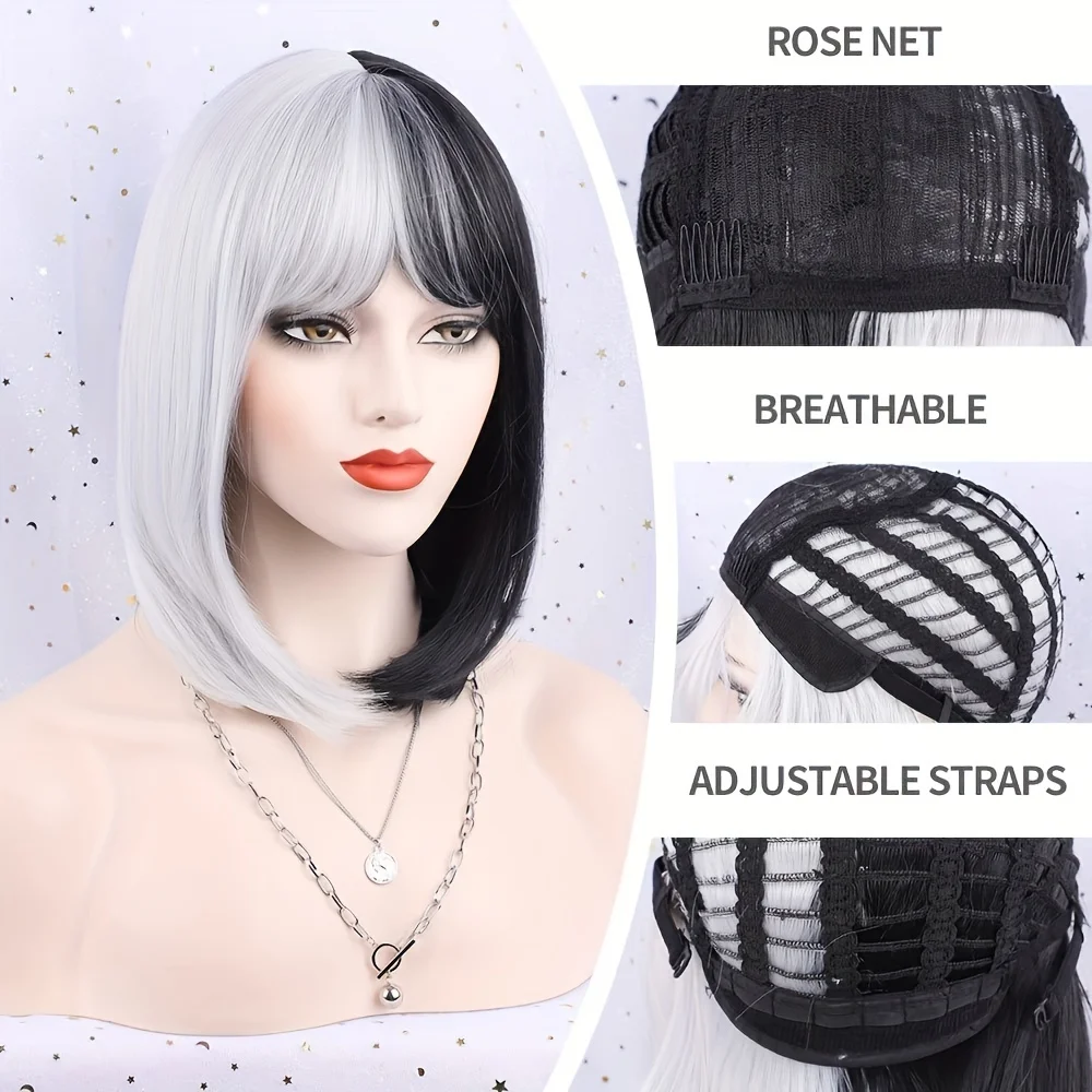 باروكة بوب قصيرة مستقيمة مع غرة للنساء - باروكة صناعية ملونة للحفلات التنكرية اليومية #5