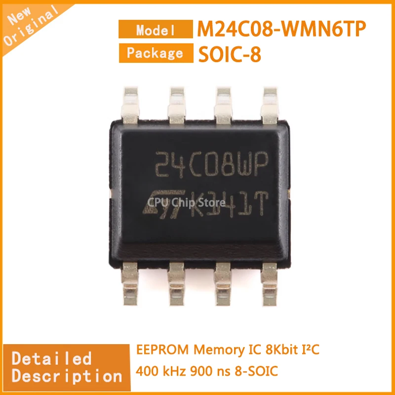 50Pcs/Lot  New Original  M24C08-WMN6TP  M24C08  EEPROM Memory IC 8Kbit I²C 400 kHz 900 ns 8-SOIC