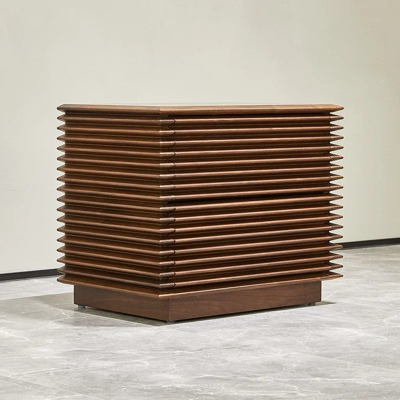 

Italian Black Walnut Bedside Table Bedroom Light Luxury Design Storage Solid Wood Bed Side Storage Cabinet