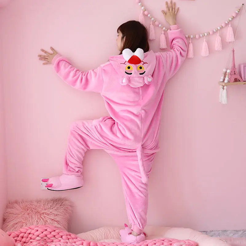 Różowy słodki Onesies dorosłych zwierząt Cosplay jednoczęściowa piżama Homewear flanelowa ciepła piżama kombinezon kostium dla kobiet dziewczyn