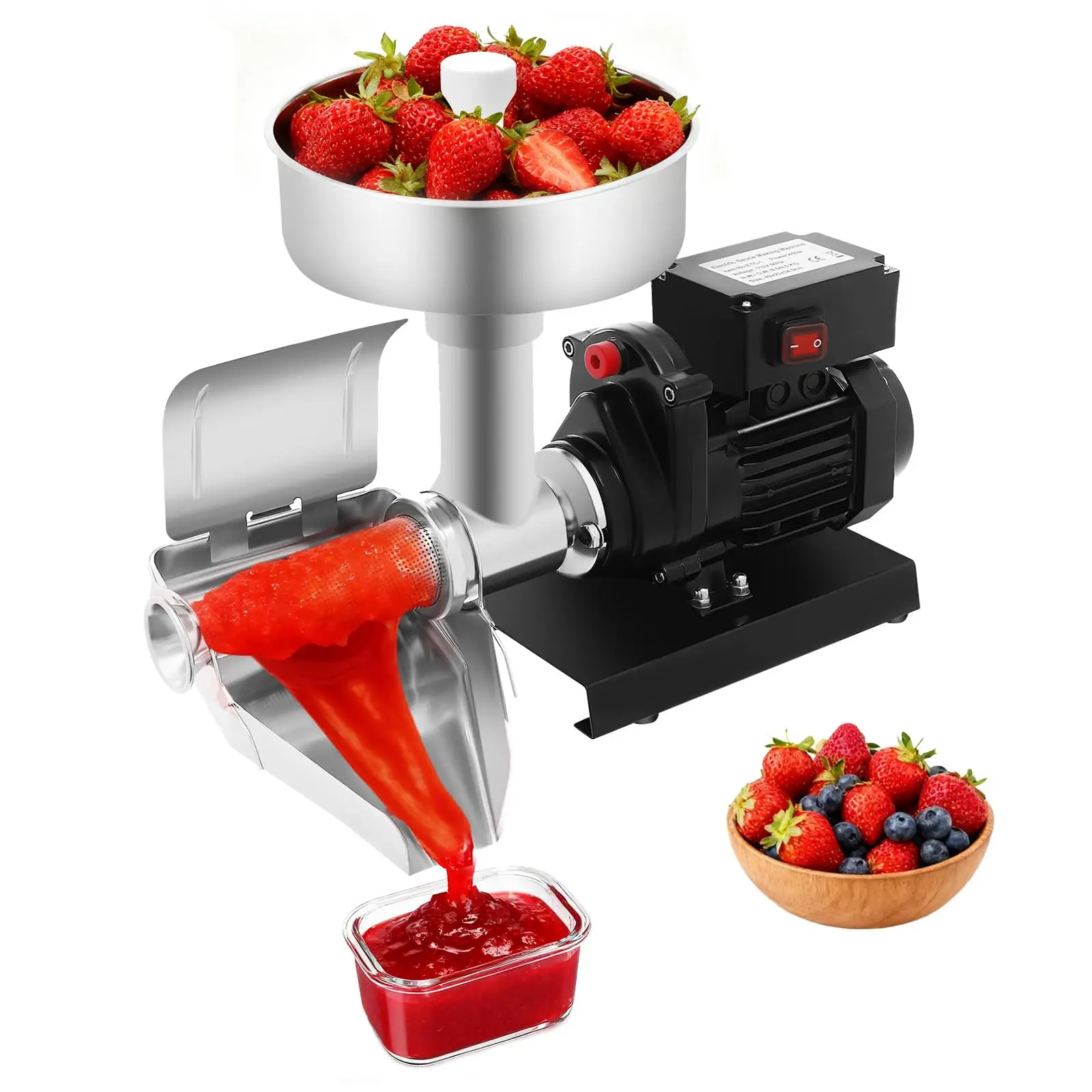 Electric Tomato Strainer 450W Stainless Steel Sauce Maker with Funnel & Trough, 198.42-352.74lbs/H Fruit Press and