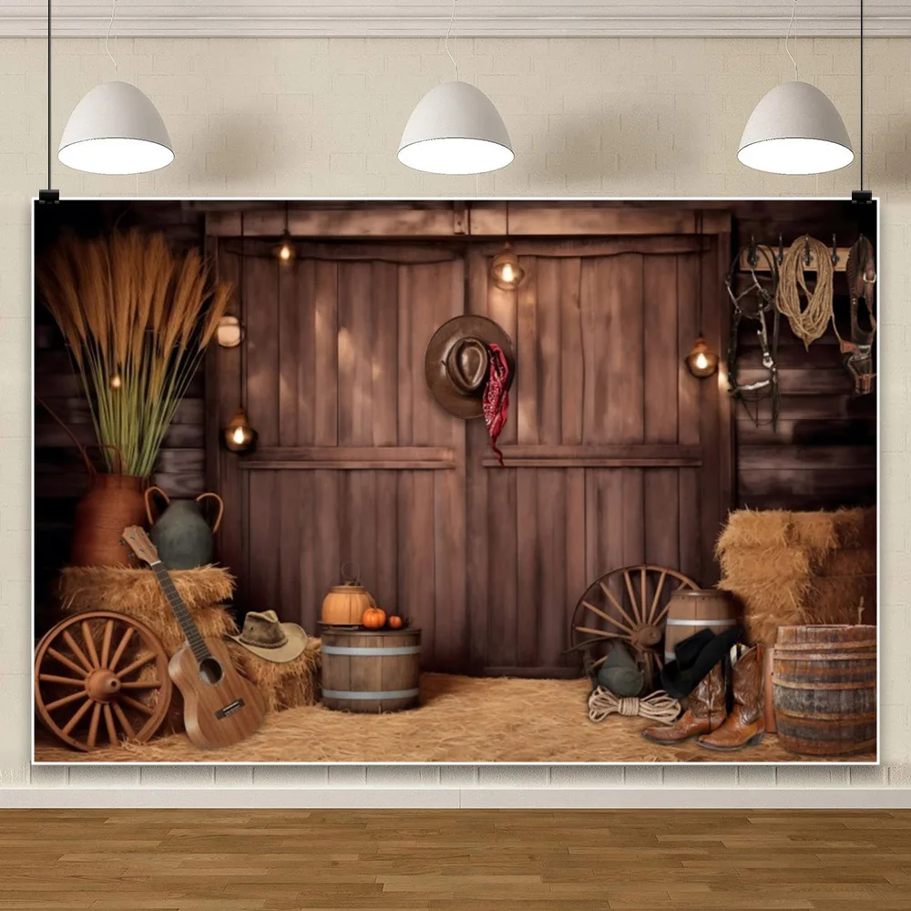 Western Cowboy Backdrop for Photography Wild West Rustic Farm Barn WareHouse Haystack Kids Baby Birthday Party Photo Background