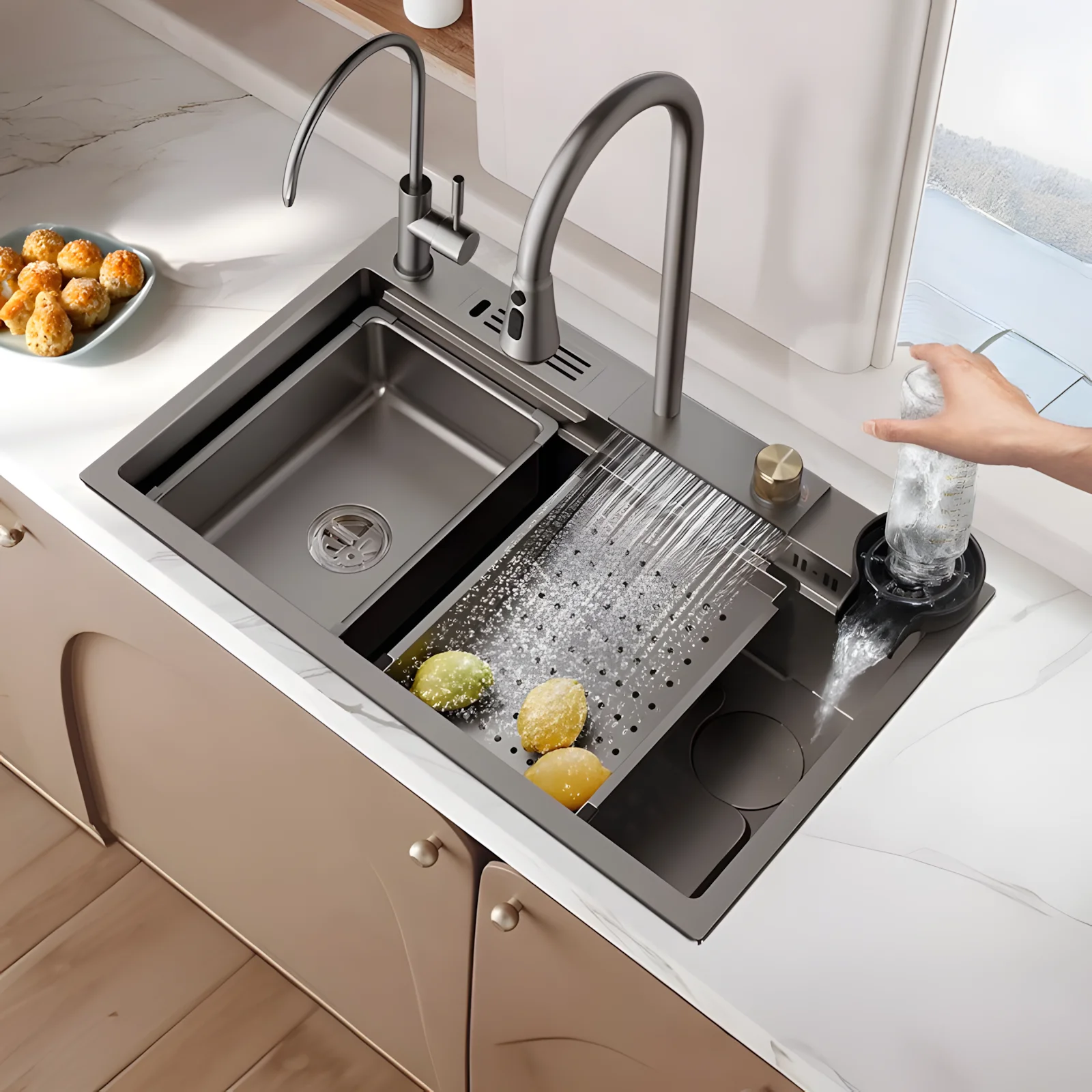 

304 Stainless Steel Kitchen Sink Single Sink Kitchen Sink Waterfall Faucet Manufacturer's Lowest Price Fregaderos De Cocina