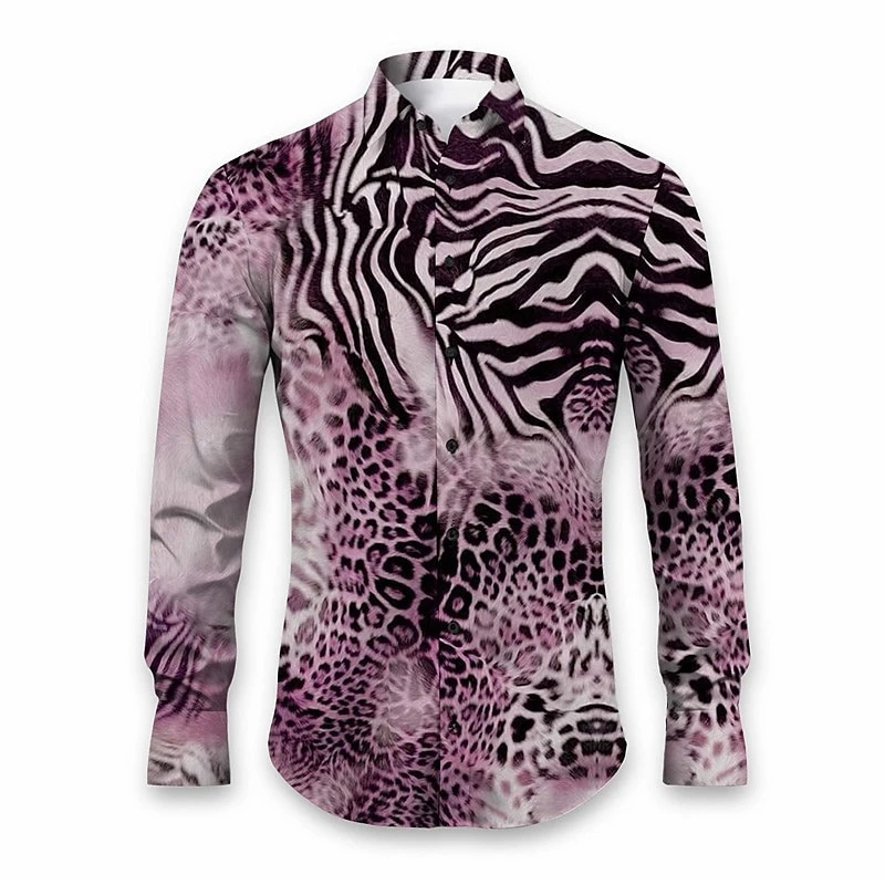 Men's Leopard Zebra Stripes Shirt 3D Printed Featured Pattern Lapel Single Breasted Shirts Personality Fashion Street Blouse