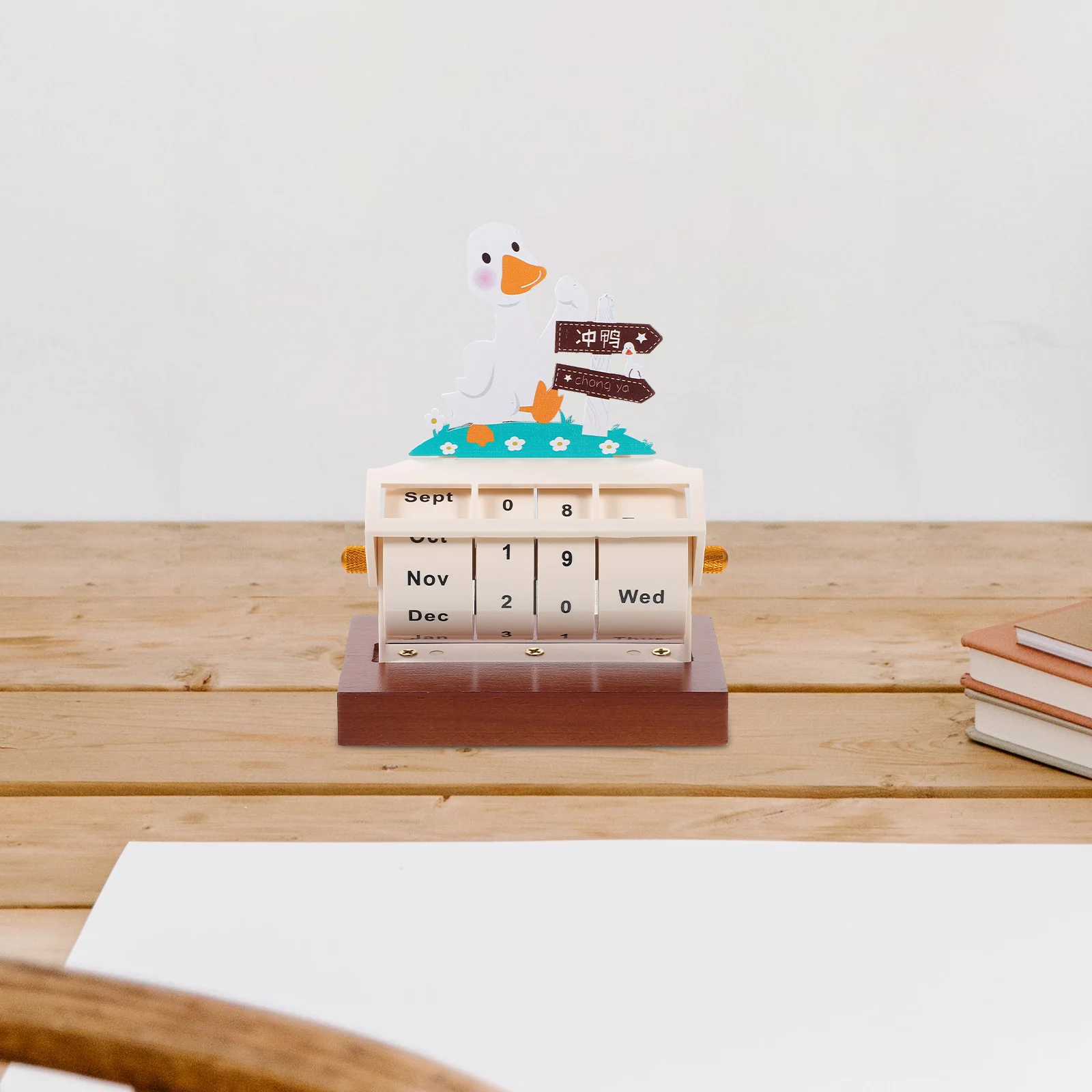 

Wooden Perpetual Calendar Decorative Block Tabletop St Desktop Monthly Office Home Cartoon Countdown Reminder Rotating Prop