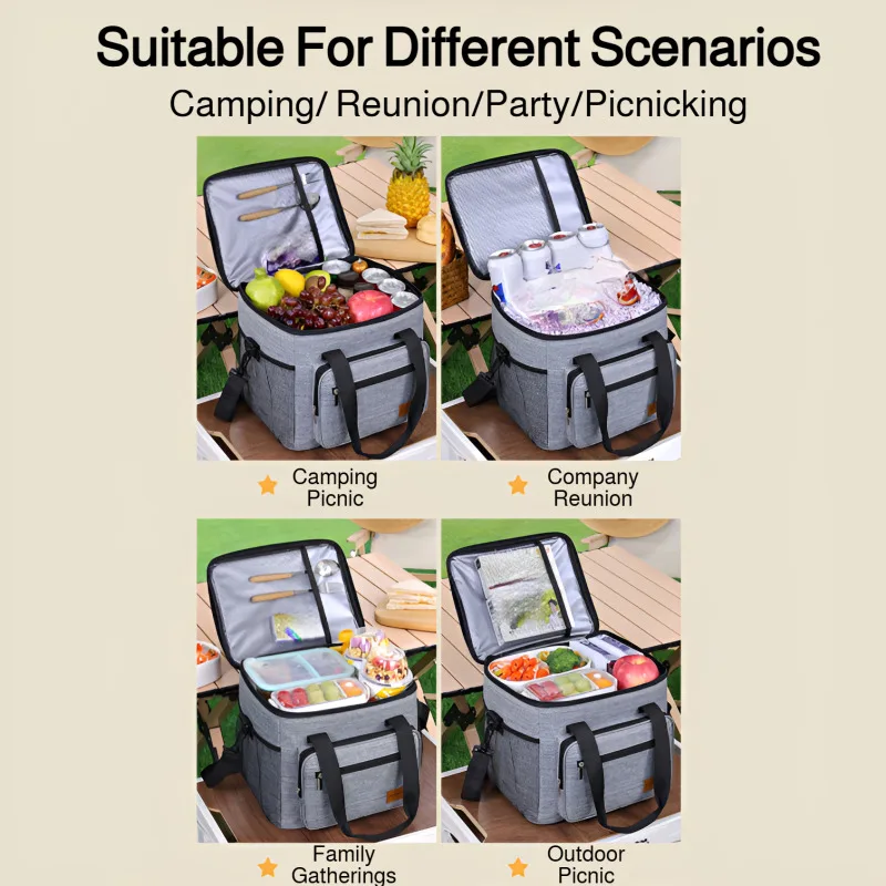 حقيبة نزهة ذات سعة كبيرة للتخييم في الهواء الطلق، حقيبة عازلة لصندوق الغداء، حقيبة ثلج للسيارة مع حقيبة يد الأرز