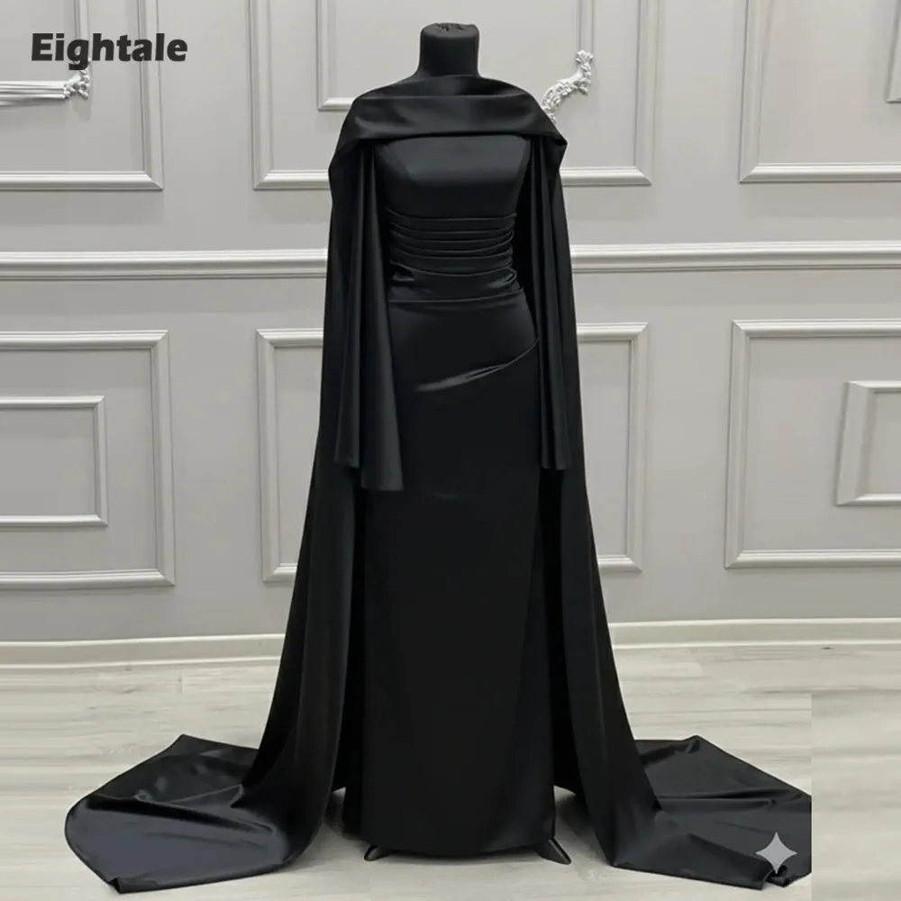 Eightale Arabic Wedding Dress Customized O-Neck Bridal Gown Long Sleeves with Detachable Scarf Muslim Black Bride Party Dress