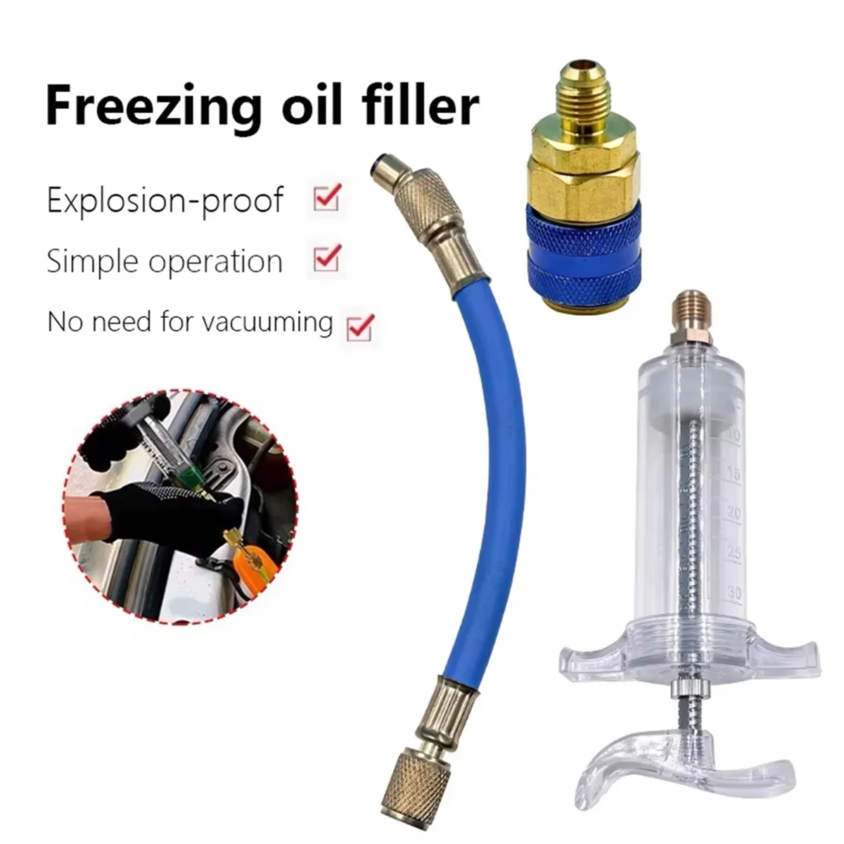 SSR Auto Oil Dye Injector 30ML A/C Dye Manual Injector 1/4 SAE Oil Dye Coupler Adapter for Car Vehicle Home Air Conditioner
