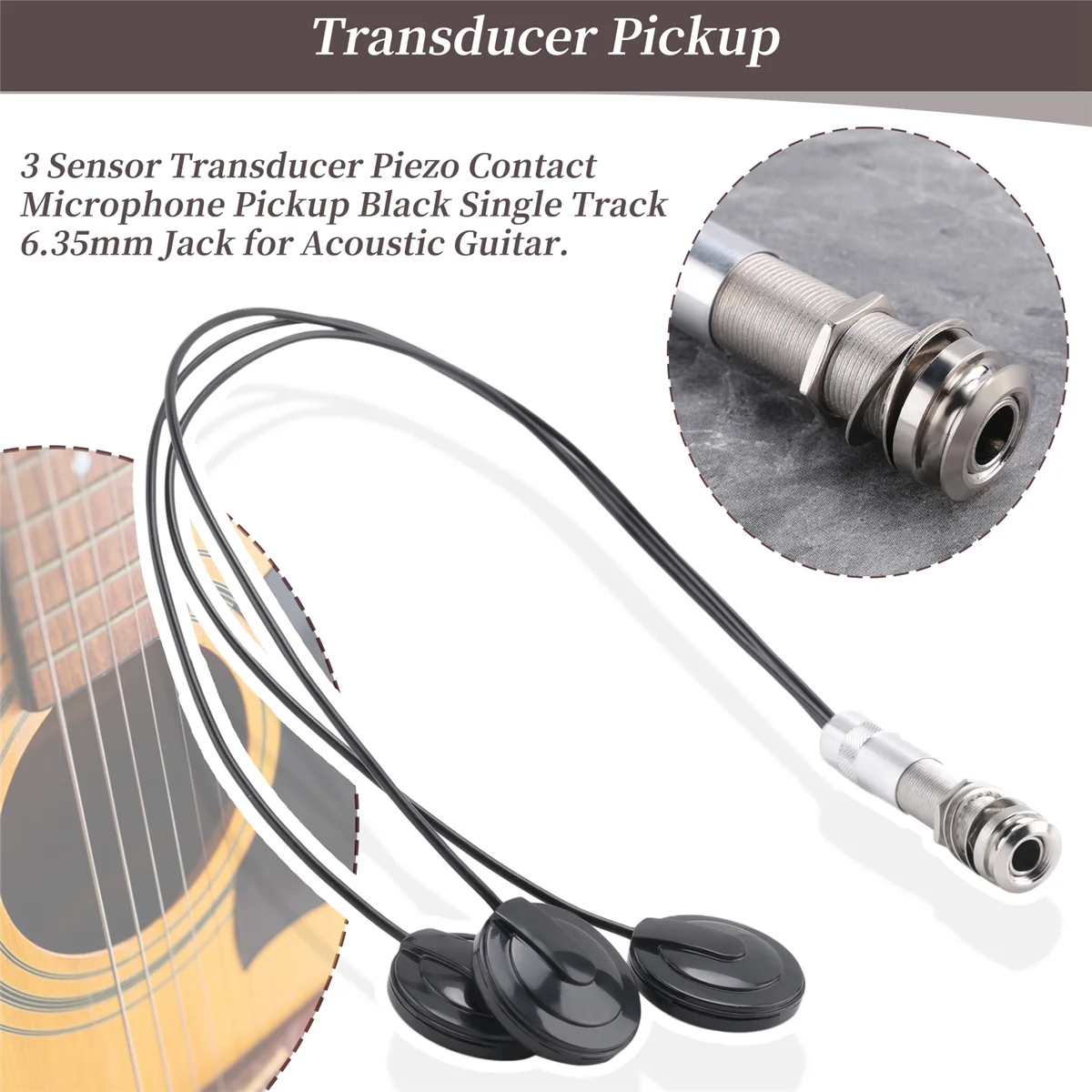 SMIEA กีตาร์ Pickup Piezo Contact ไมโครโฟน Pickup 3 Transducer Pickup System สําหรับแจ็คอะคูสติก 6.35 มม. (สีดํา)