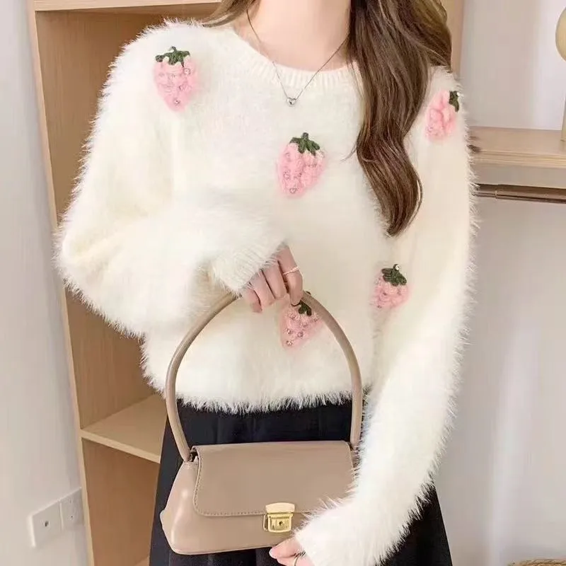 

Свитер с объемным цветком, женское осенне-зимнее пальто, 2025 г., свободный нежный женский трикотаж, нижняя рубашка, куртка