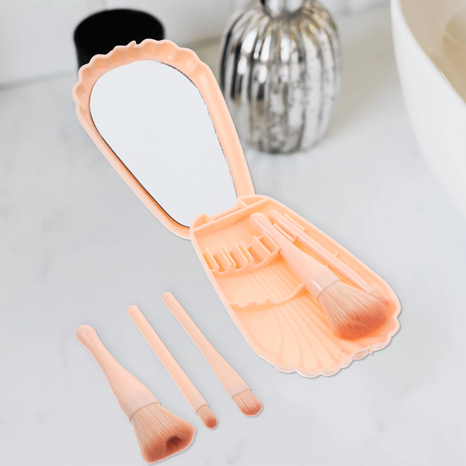 Set di pennelli per trucco da 5 pezzi con custodia Mini set da viaggio portatile per applicazioni professionali naturali Specchio incluso con setole morbide