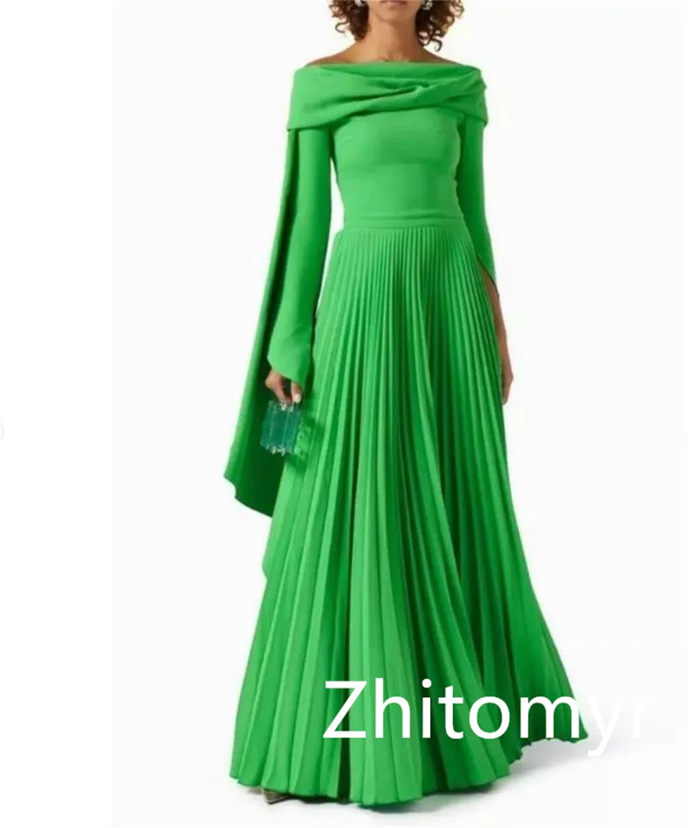 Jersey Draped Formal Evening A-line Off-the-shoulder Bespoke Occasion Gown Long Dresses