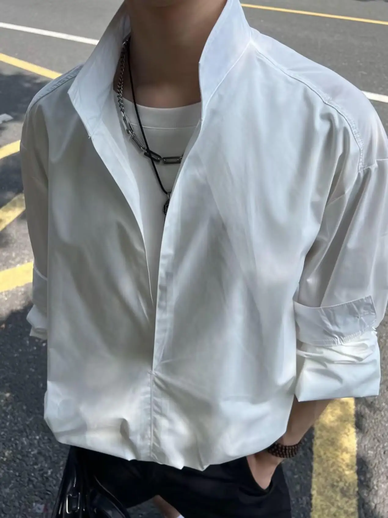 

Модный мужской свободный длинный свитер, повседневный, универсальный, с эффектом двухслойности, трендовый, летний...