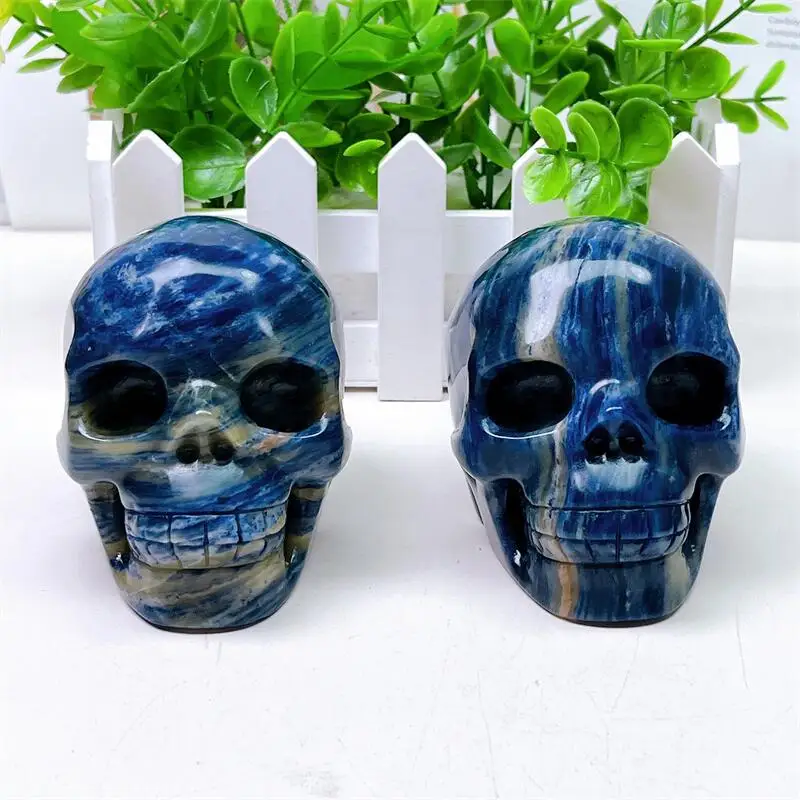 

Natural Blue Sodalite Skull Carving Head Reiki Statue Healing Faucet For Room Decoration Holiday Gifts 1pcs