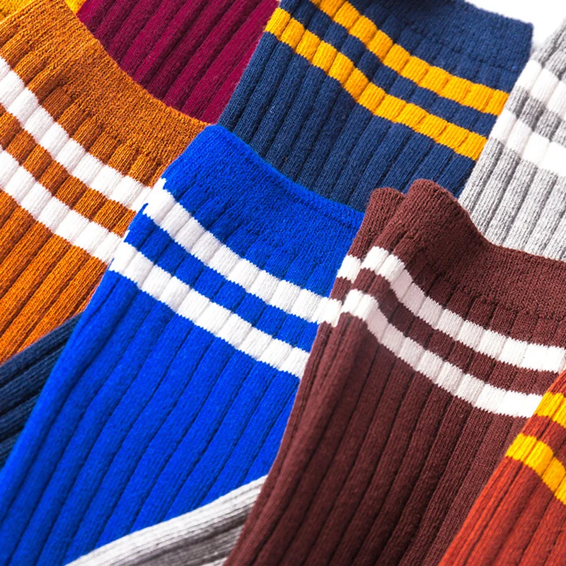 Women Fashion Striped Long Socks Japanese Style Korean Casual Sport Loose Pile Socks Street Skateboard Middle Tube Cotton Socks