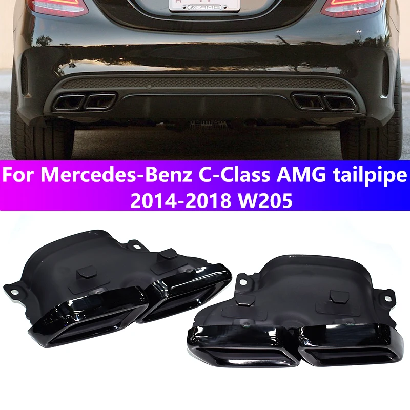 For 15-18 Mercedes C-Class W205 C200 C300 C260 C180 Matte Black Square Mouth AMG Exhaust Pipe Muffler