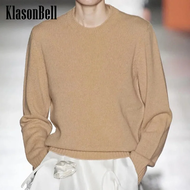 

1.3 KlasonBell Women Triangle Embroidery Wool Cashmere Comfortable Simple O-Neck Runway Classic Pullover Sweater Women