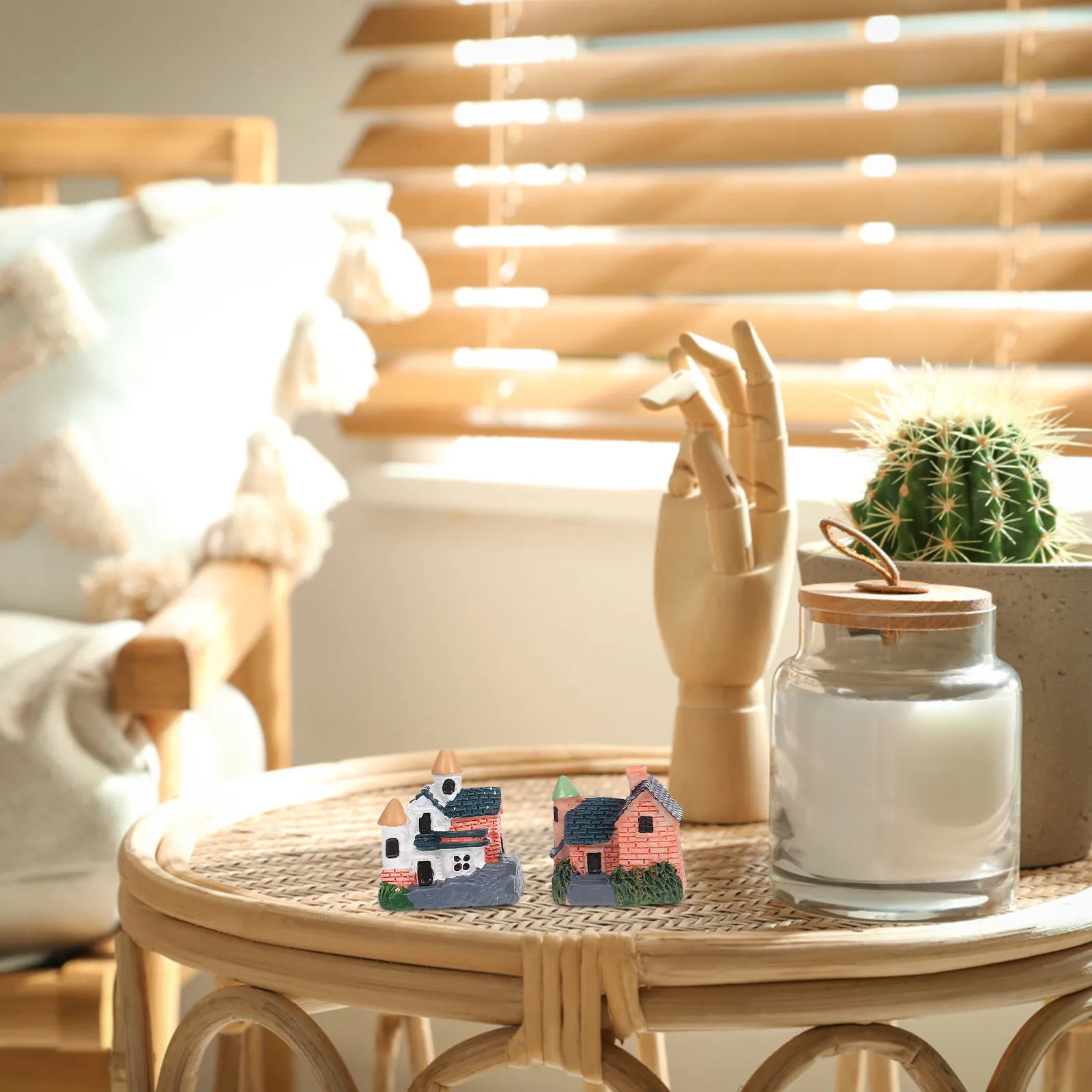 4Pcs Miniature Resin European Style Cottage Village House Decoration Fairy Garden Micro Landscape Bonsai Flower Pot Ornament