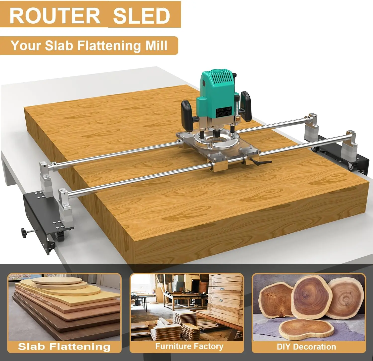 Router Sled, Slab Flattening Jig DIY Woodworking Router Sled for Flattening Slabs with Height Adjustable (L-Carriages 48 Inches)