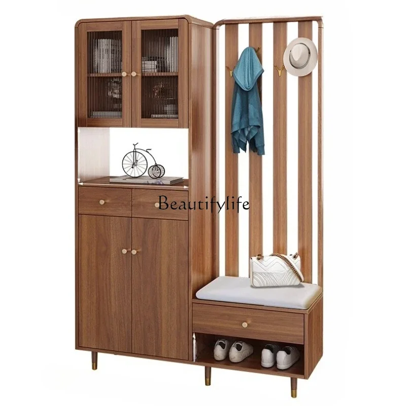 

LJYEntryway Solid Wood Shoe Cabinet Integrated Living Room Partition Simple Modern Hallway Screen Cabinet