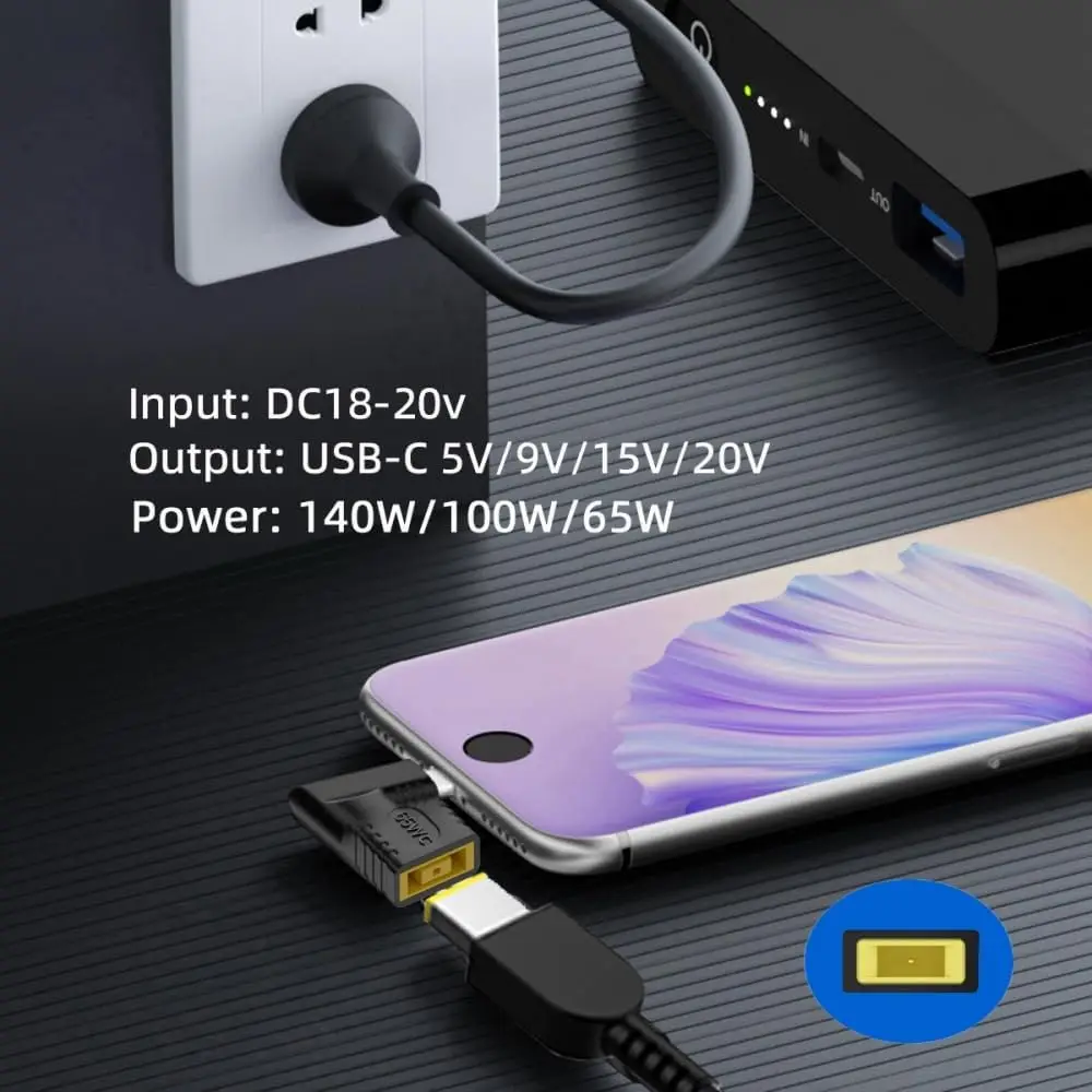 140 واط 100 واط تيار مستمر جاك المدخلات إلى USB-C نوع-C بزاوية 90 درجة قابس طاقة محول الشحن لأجهزة الكمبيوتر المحمول الهاتف لينوفو/HP/Dell #3