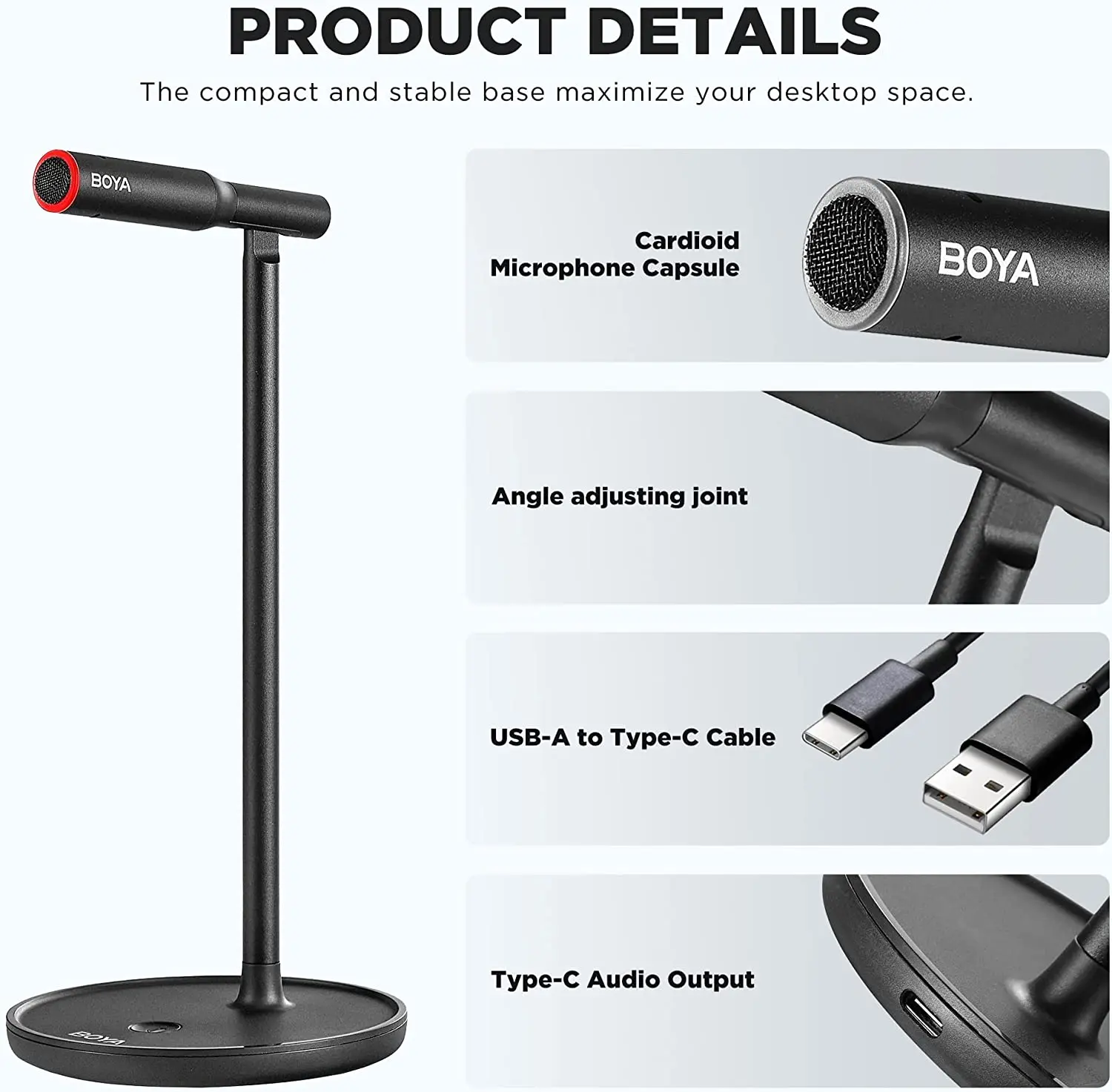 Boya-PC,Mac,コンピューター,Windows,YouTubeビデオ用のUSBマイク,ライブストリーミング,アニメーション,会議用のBY-CM1インチデスクトップマイク
