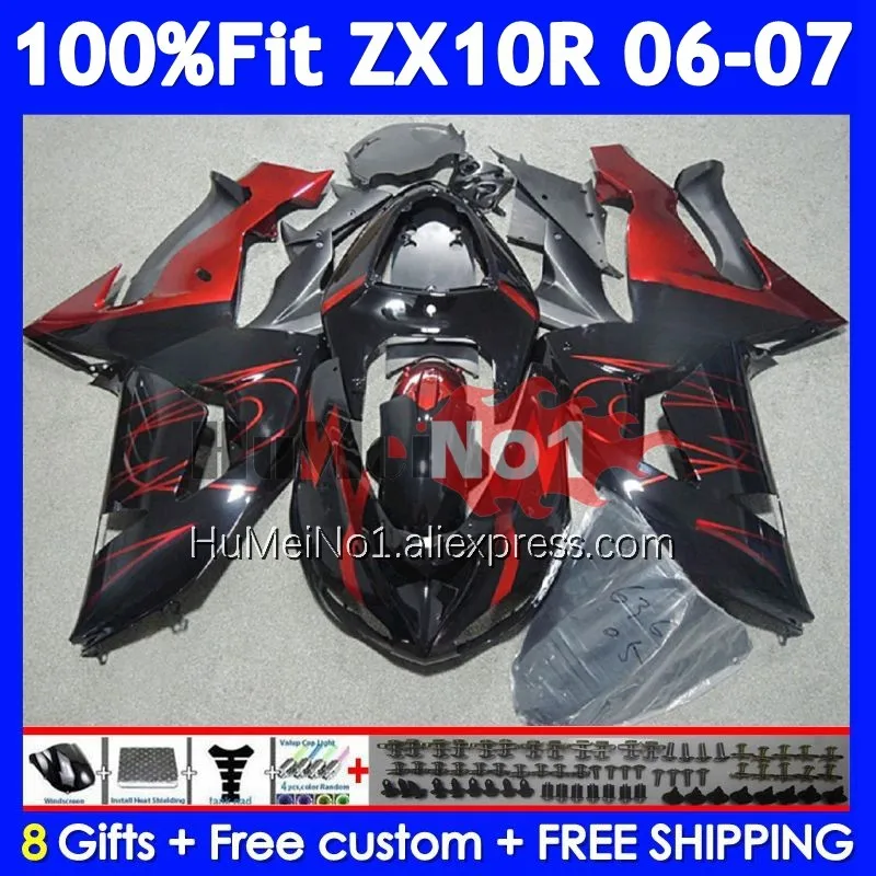 Injection Body For KAWASAKI NINJA ZX-10 ZX 10R 10 R ZX10R Red Black 06 07 217No.6 1000CC ZX1000 CC ZX-10R 2006 2007 Fairing