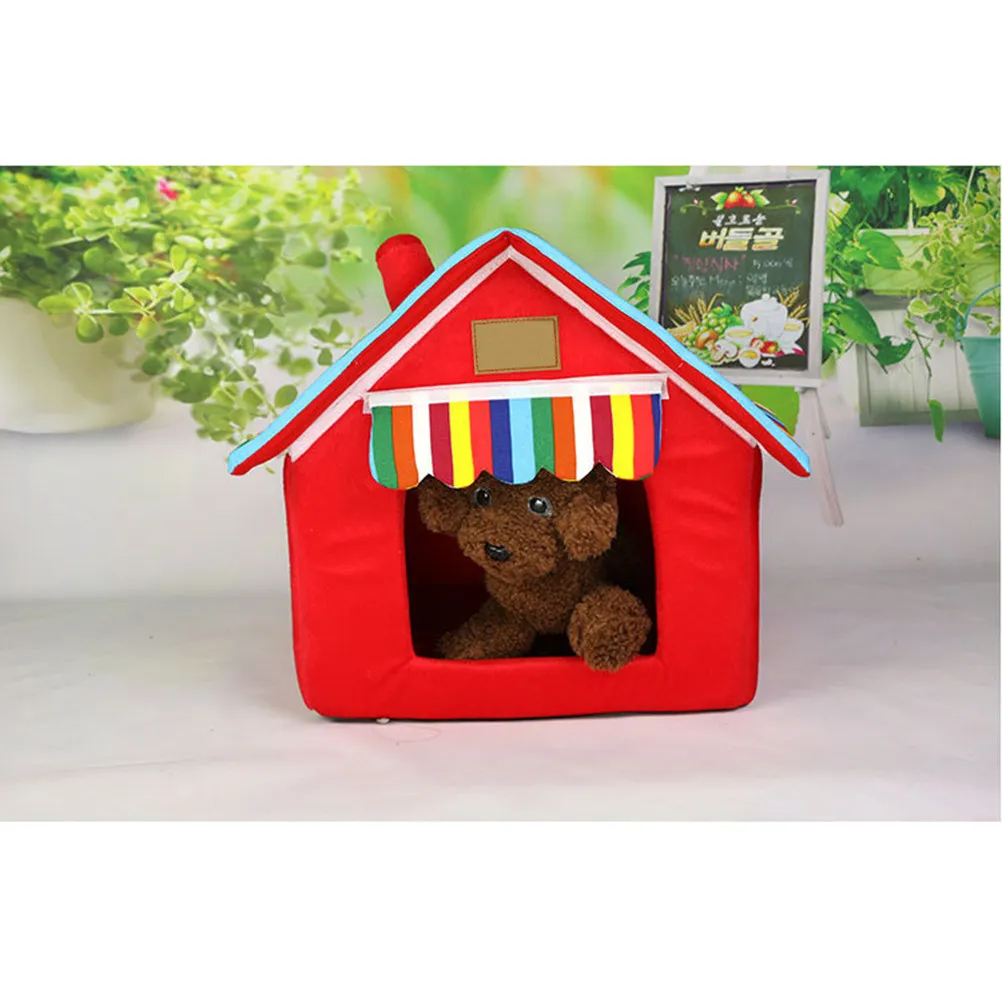 Xs Red Portable Pet Dog House with Chimney Small Dog Cat Bed Indoor Collapsible Lightweight Travel Friendly Home