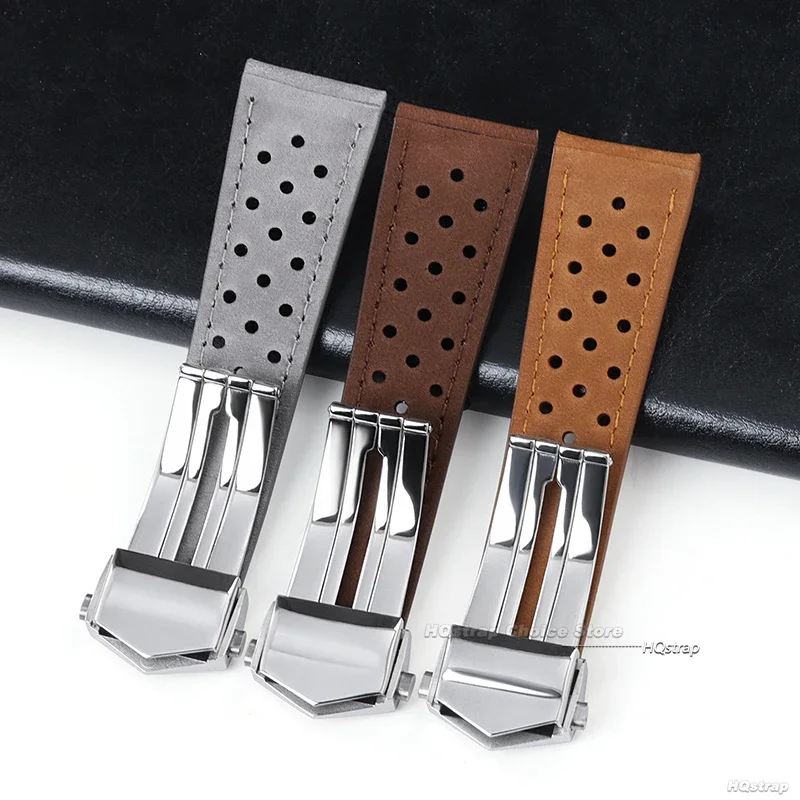 20mm 22mm 24mm Leather Watch Strap for Tag Heuer Carrera Monaco Watch Belt Black Brown Bracelet Wristwatch Watchband Soft Strap