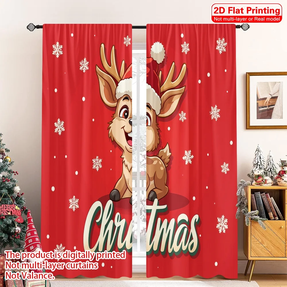 

2pcs 2D flat printing Merry Christmas Popular Window Curtains Christmas Reindeer Snowflakes Holiday 100% Polyester Without