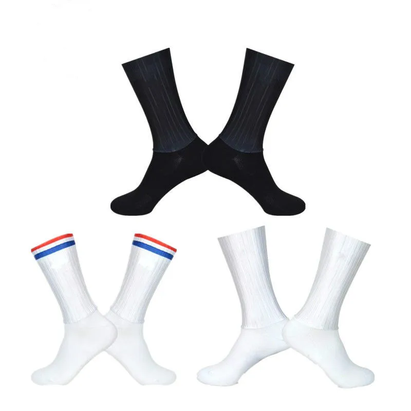 Calcetines de Ciclismo sin costuras para hombre, Medias de color negro y blanco para bicicleta de carreras, D005