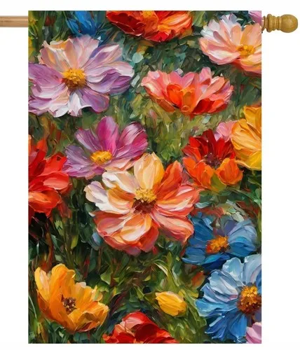 Oil Painting Colorful Flowers Meadow in Spring Summer Wildflowers Field House... RRM IIX SSL