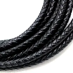 5m Black Round Braided Genuine Real Leather Cord Rope String Lace for DIY Necklaces Chain Bracelets Pendent Jewelry Craft Making