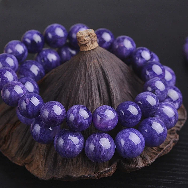 Natural Polished Charoite Beads Bracelets Purple Dragon Crystal Amethyst Reiki Healing Stone DIY Fashion Elastic Rope Jewelry