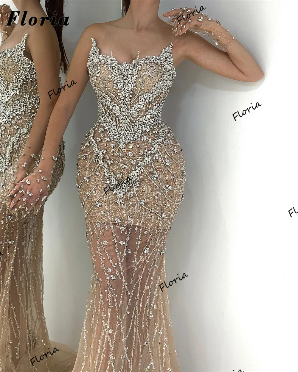 Two Pieces Beading Cocktail Evening Dresses Strapless Beaded Elegant Special Occasion Dress Arabic Long Wedding Party Gowns Robe