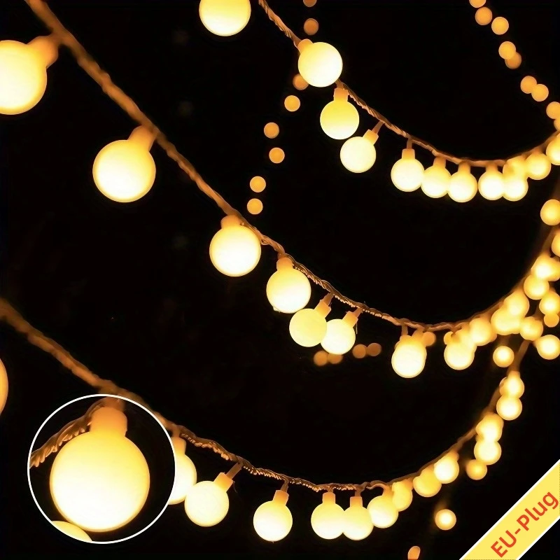 

Eu Plug Powered LED Globe Fairy String Lights Outdoor Waterproof IP54 3M-22M Ball Lamps for Christmas Tree Halloween House Decor