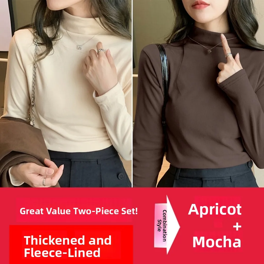 

Женская термофутболка с длинным рукавом и воротником-стойкой, двусторонний флис, базовая модель, новинка 2025 года, теплый топ