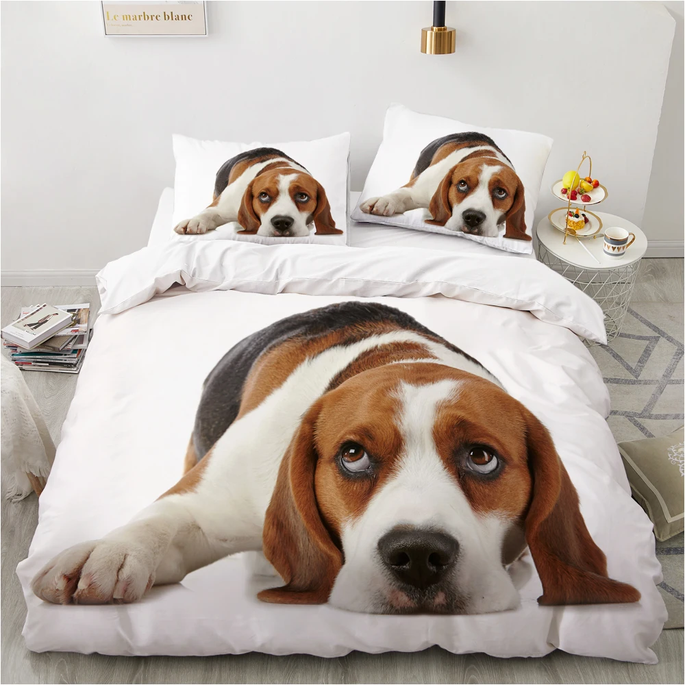 Animal Dog Polyester Duvet Cover with 2 Pillow Case Home Decorative 3 Piece Bedding Set for Kids Adults 135x200 140X200 200x200