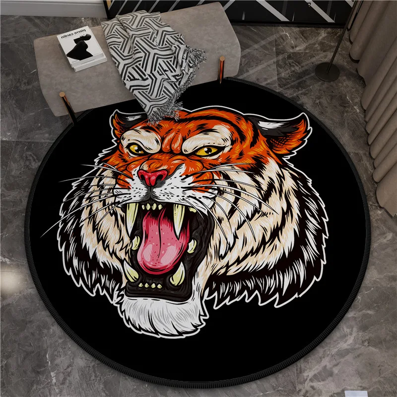 Large Round Carpet for Living Room Bedroom Area Rugs Anti Slip Floor Mat Cat Tiger Printed Cartoon Kids Room Carpet and Rugs