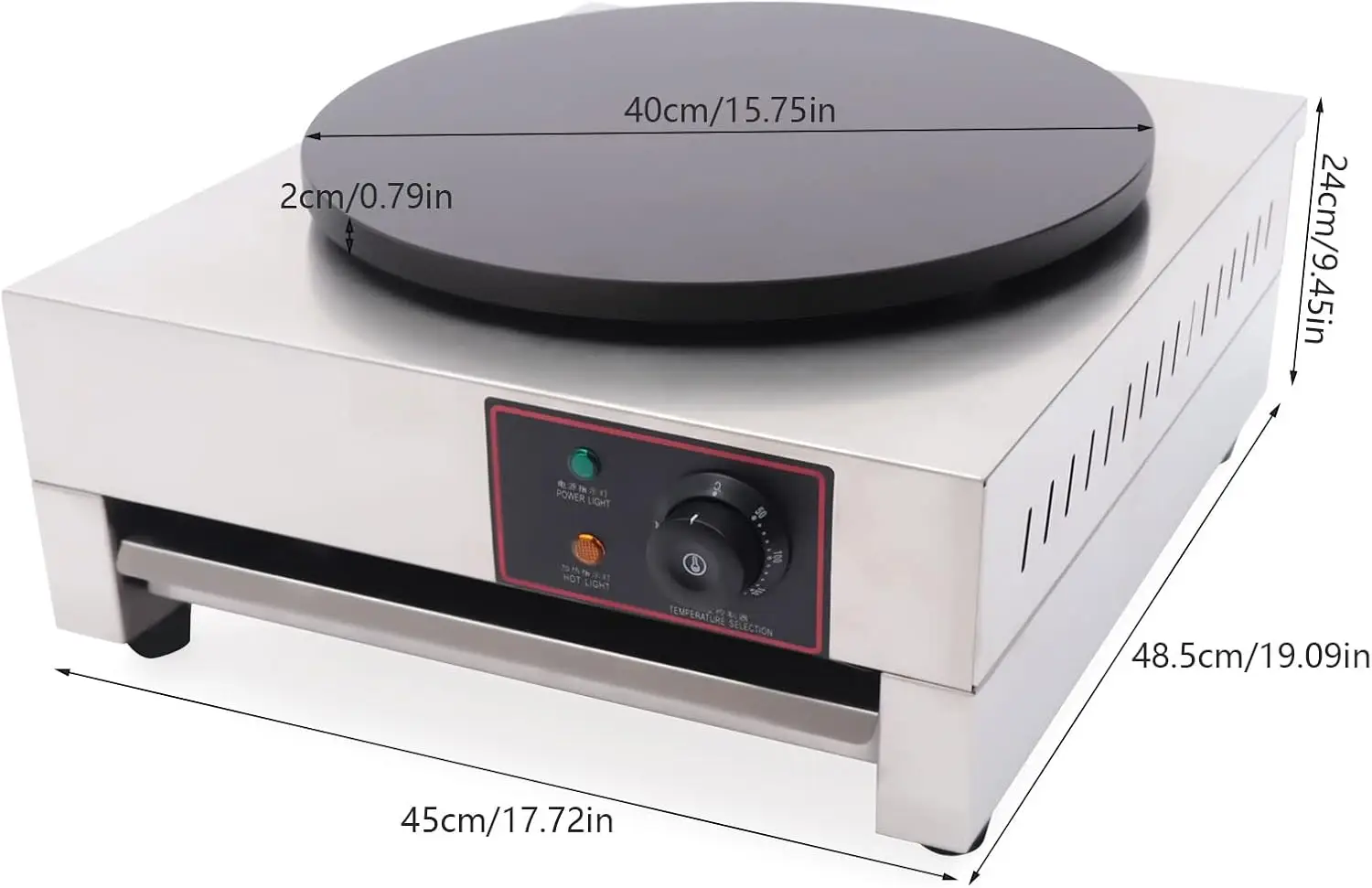 110V 전기 크레페 메이커 온도 조절 크레페 팬 싱글 핫플레이트 논스틱 40cm 베이킹 팬, 마끼용 전기 크레페 팬