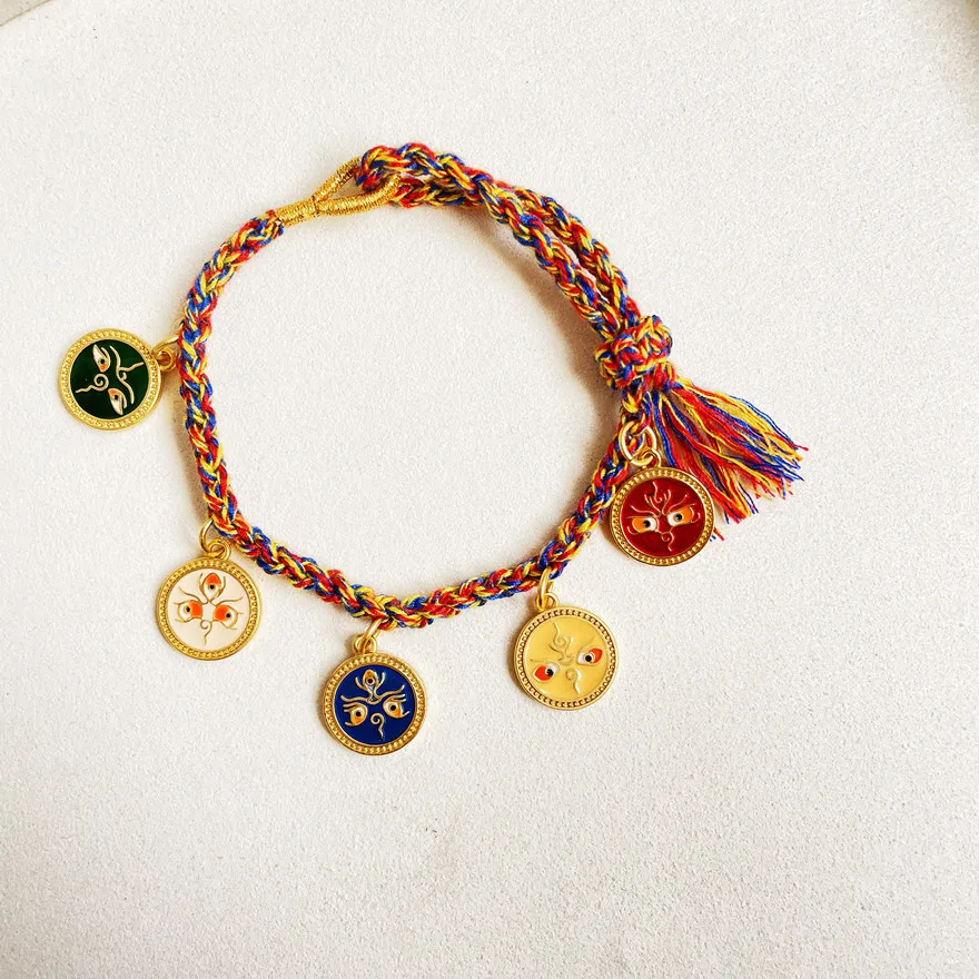 Thangka Five Road God Of Wealth Bracelet Lucky Rope New Tibetan Colorful Rope Men Women DIY Handwoven Ethnic Hand String Dropshi