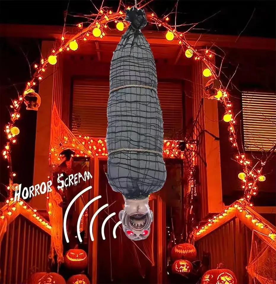 

2.46 Ft Halloween Hanging Animated Corpse With LED Light Up Eyes Talking & Shaking Scary Ghost Sound Effect For Halloween Decor
