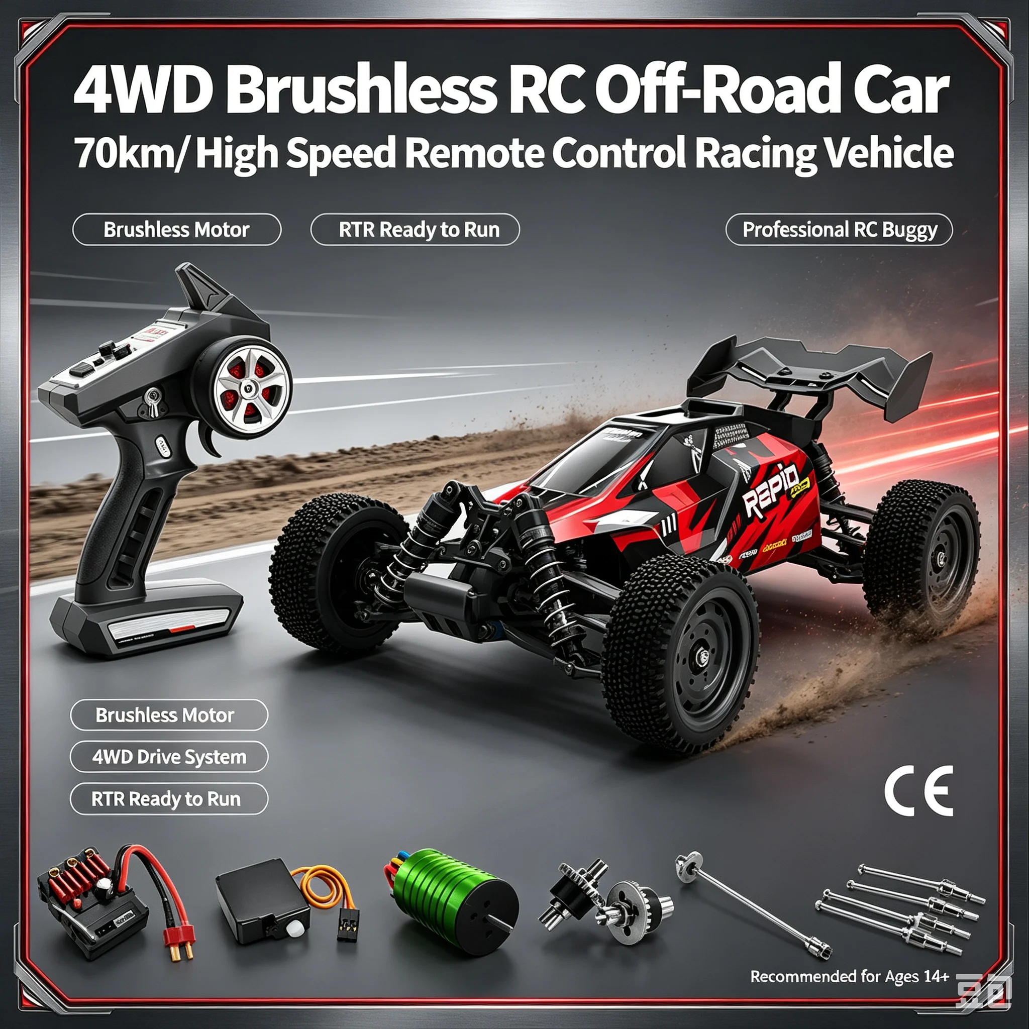 Scy16201pro 1/16 4wd Brushless Rc Buggy 70kmh Offroad Race Car Metal Diff Waterproof Esc 2.4g Remote 7.4v 1500mah Lipo Rc Buggy