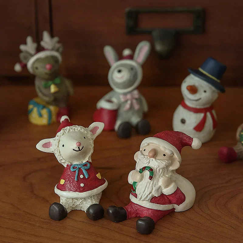 Weihnachts-Miniaturfiguren aus Kunstharz, Ornamente für den Weihnachtsbaum, Hirsch, Elch, Schneemann, Tier, Mikrolandschafts-Ornamente, Weihnachtsdekoration – Detail 4