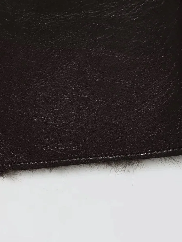 Jaket Kulit Imitasi Bulu Domba Bolak-Balik Musim Dingin Wanita 2025, Mantel Kerah Turun Tebal untuk Kantor, Pakaian Luar Chic